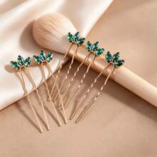 5pcs Bridal Hair Pins Hair Accessories Rhinestone Bun Decoration Hair Sticks - Green - View 5