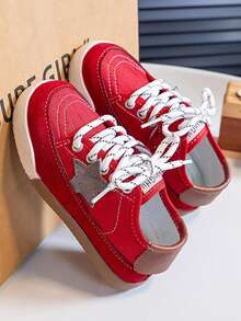 Kids Star Decor Canvas Lace-Up Soft Sole Anti-Slip School Casual Versatile Shoes - Red - View 1