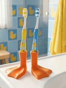 1/2pcs Cute Duck Foot Shaped Bathroom Multi-Function Storage Rack, Toothbrush Holder, Bathroom Home Decor, Suitable For Toothpaste, Kitchen Countertop Storage, Student Graduation Gift, Families With Children, Couples, Back To School Season - Multicolor - View 7