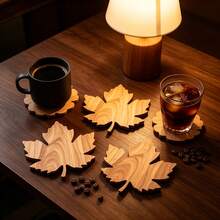 6pcs Maple Leaf Design Wooden Non-Slip Coaster Set, Home, Bedroom Decor, Kitchen Accessories, Suitable For Various Holiday Parties, Weddings, Autumn Thanksgiving, Christmas Decoration Gifts - Multi-color LDX2549 - View 5