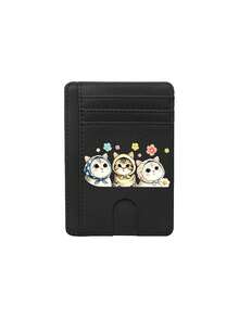 Slim Multi Slot Card Holder With Cute Cat Pattern,Mini Credit Card Wallet Portable Id Card Case For Women,Credit Card Holder Money Clip With Id Window - Multicolor - View 12