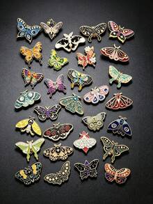 5/6/10/12/20/24pcs/Set Random Style Butterfly Enamel Badge Set Cute Enamel Backpack Badge Butterfly Brooch Round Collar Badge Steampunk Style Women's Badge Jewelry (Color/Style Random) - Butterfly - View 1