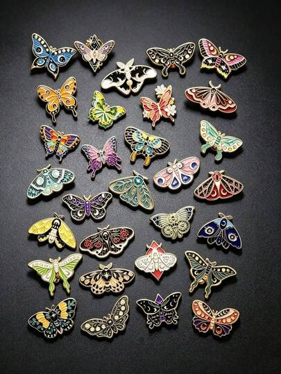 5/6/10/12/20/24pcs/Set Random Style Butterfly Enamel Badge Set Cute Enamel Backpack Badge Butterfly Brooch Round Collar Badge Steampunk Style Women's Badge Jewelry (Color/Style Random)