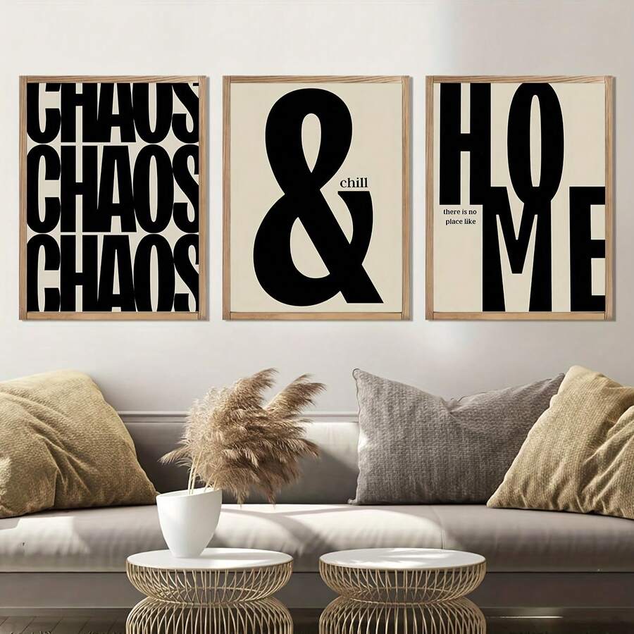 3pcs/Set Retro Style Black And Beige Quotes Simple HOme Texture Monochrome Poster, Printed Canvas Painting