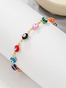 1pc Fashion Bohemian Style Stainless Steel Enamel Turkish Evil Eye Bracelet For Women, Colorful Evil Eye Pendant Jewelry Gift, Random Eye Color - Multicolor - View 8