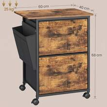 VASAGLE 2-Drawer File Cabinet, Mobile Printer Stand - Brown - View 3