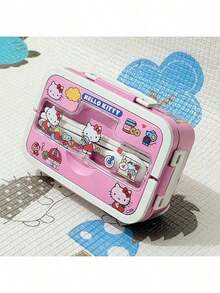 1pc Sanrio KT Cat Back To School Season Divided Lunch Box With Lid, Transparent Cover, Utensils Fork & Spoon, Reusable, Microwave Plastic Bento Box, Portable Breakfast Container, Perfect For Home Kitchen, School, Office, Travel And Outdoor Picnic, Random Stickers - Multicolor - View 7
