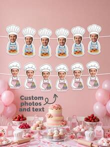 5/10/15pcs Custom Photo And Text Chef Banner,Personalized Pasta Baking Chef Banner,Custom Cooking Themed Birthday Party Wall Hanging Decoration - Multicolor - View 1