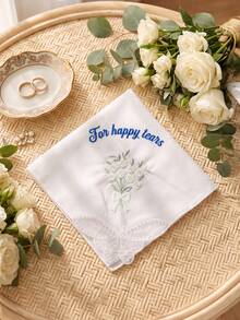 1pc Custom Text Wedding Handkerchief, Personalized Happy Tears Bridal Hankie, Custom Flower Gift For Bride, Mother Of The Bride Groom Keepsake - Multicolor - View 16