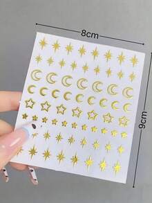 1件金色箔星星與月亮主題臉部裝飾貼紙，金色星星與新月鏤空星形組合貼片，舞台晚會派對妝容配件，自黏免膠水臉部造型裝飾 - 彩色 - 查看 5