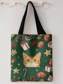 1pc Cat Print Shoulder Tote,Large Capacity For Books,Groceries & Daily Beach Travel School Use.For Students & Women,Great Daily Bag Or Gift - Multicolor - View 4