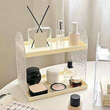 1pc Double-Layer Wavy Texture Side Panel Cosmetic Display Rack, Highly Attractive Desktop Organizer, Vanity Storage For Perfume And Skincare, Home Decor, Multi-Layer Desktop Washstand Cosmetic Storage, Bathroom Water Ripple Organizer - View 3
