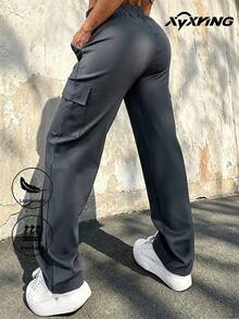 XYXYING Women's Spring/Autumn Long Pants With Zipper Pockets, Drawstring Elastic Waist, Lightweight Cargo Casual Sports Pants - Grey - View 3