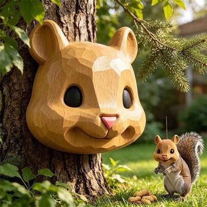 1pc Squirrel Head Bird Feeder, Funny Animal Face Hanging Feeder, Durable Outdoor Garden Backyard Decor, Patio Deck Wildlife Feeding Ornament