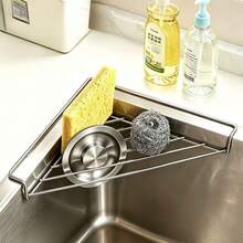 Triangular Sink Drain Rack, Stainless Steel Dish Drying Rack With Elevated Side Support, Kitchen Sink Over-The-Sink Storage Shelf, Space-Saving Organizer - Multicolor - View 3