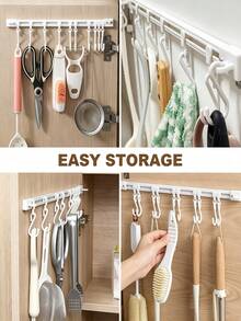 Kitchen Rail Hook Rack With Hooks, No Drilling Required, Hanging Pot Rack For Kitchen, Bathroom And Office, Sliding Multi-Functional Wall-Mounted Storage - View 9