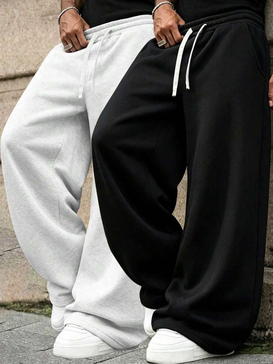 Men's Casual Sports Pants, New Straight Leg Drawstring Casual Pants, Suitable For All Seasons, Best Gift Choice For Husband/Boyfriend In Autumn/Winter - Black - View 1