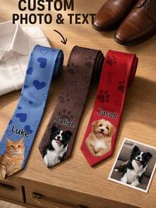 Customized Photos And Name Ties, Personalized Pet Photo Ties For Men, Gifts For Father's Day, Birthday, Wedding, Office Attire And Daily Wear. - Multicolor - View 2