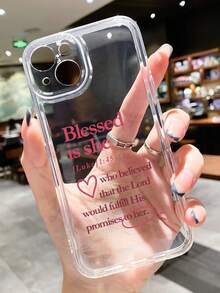 1件極簡宗教標語愛心圖案太空透明全包防滑軟手機殼，適用於 iPhone 11/12/13/14/15/16/17 Pro Max - 彩色 - 查看 2