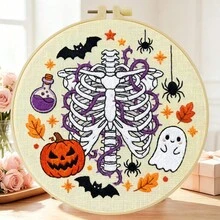 1PC 15*15cm/5.9*5.9in 20*20cm/7.9*7.9in, Halloween Skeleton Embroidery Kit, DIY Handmade Embroidery Set For Adult Beginners, Home Gift, Women's Sewing Gift, Including User Manual, Printed Pattern Fabric, Embroidery Frame, Needle And Thread. - Halloween Skeleton - View 12