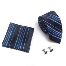 AlanKing 3pcs Men's Striped & Polka Dot Tie, Pocket Square, Cufflinks Set, Suitable For Business, Work, Family Gatherings - Color Mixing - View 9