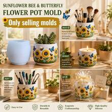 Sunflower Bee Butterfly Embossed Succulent Planter Silicone Mold, Can Make Aromatherapy Candles, DIY 3D Embossed Mold, Reusable, Compatible With Resin, Plaster, Cement, Clay, Handmade Decor, Home Holiday Gift - A - View 3