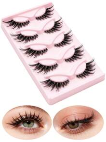 3/5 Pairs Cat Eye False Eyelashes, Fluffy Wispy Dramatic Long Tail Strip Lashes, Reusable Fake Eyelashes For Party Stage Daily Eye Makeup - Multicolor - View 5