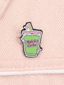 1pc Cute Cartoon Metal Oil Drip Matcha Drink Pattern Brooch For Women's Bags And Clothing Daily Decoration - Green - View 2