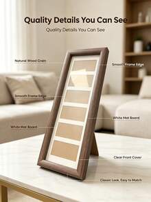 1pc Vintage Solid Wood Grain Picture Frame, Vertical Multi-Grid Photo Display, Easy-Open Back Panel, Classic Home Decor Artwork, Wall-Mountable, Spring Wall Decoration Essential, Easter Photo Wall Accent, Mother's Day Gift, Country Style, Bohemian Wall Upgrade - Picture Frame - View 5