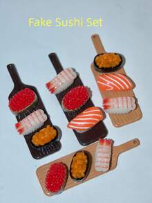 1 Set Japanese Sushi Miniature Toy Model Collection, Textured Roe, Shrimp, Sea Urchin, With Mini Wooden Tray, Fine Motor Skill Development And Focus Tool, Ideal Holiday Gift - Multicolor - View 3