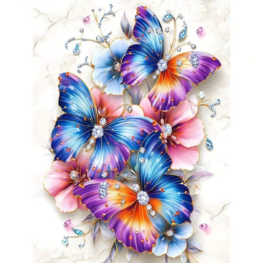 1PC DIY 5D Diamond Painting Kit Butterfly Floral Pattern - Round Full Drill Art Mosaic Craft, Home Wall Decor, Unframed - No Frame - View 1
