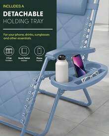 Gravity Chairs (2-Pack) Premium Heavy-Duty Outdoor Recliners With Luxe Two-Tone Design! Features Ultra-Padded Ergonomic Support, 5-Position Adjustable Backrest Independent Headrest, Built-In Cup Holder Phone Slot, And Smooth Rocking F - Blue - View 7