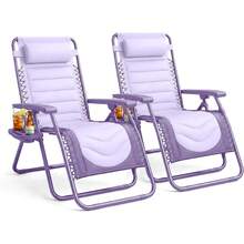 Gravity Chairs (2-Pack) Premium Heavy-Duty Outdoor Recliners With Luxe Two-Tone Design! Features Ultra-Padded Ergonomic Support, 5-Position Adjustable Backrest Independent Headrest, Built-In Cup Holder Phone Slot, And Smooth Rocking F - Lilac - View 9