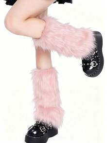 1 Pair Y2K Style Women's Plush Warm Leggings, Soft Fluffy Boot Covers, Suitable For Winter, Halloween And Santa Claus Costume Matching - Multicolor - View 6