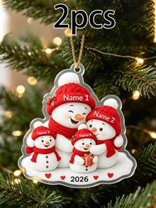 Custom Snowman Family Christmas Ornament, Personalized 2-5 Names Family Hanging Decor, Customized Snowman Christmas Tree Ornament 2026, Customizable Holiday Keepsake Gift For Mom Dad Family, Xmas Decorations - Style C - View 10