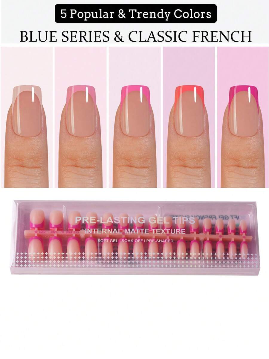 150Pcs Dopamine Color French Gel Nail Tips - Pink French Pointed Tip, Short Square Nail Tips, Soft Gel Fake Nails, Soak-Off Acrylic Nail Extensions, Suitable For Women In Spring And Summer Press On Nails Nail Supplies Nails