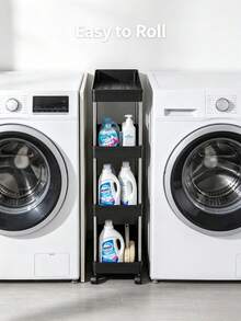 1 chiếc xe đẩy lưu trữ 3/4 tầng hẹp, kệ lưu trữ di động phòng tắm, kệ lưu trữ đa năng, kệ lưu trữ khe hở phòng tắm, phụ kiện phòng tắm - màu đen - Xem 6