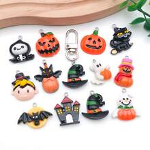 10/20/24pcs Halloween Resin Charms Random Mixed Pumpkin Ghost Witch Skull Bat Castle 3D Pendant For DIY Bracelet Necklace Jewelry Making Findings - Multicolor - View 6