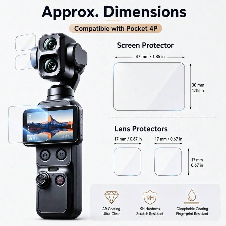 4+4pcs Screen Protector + Dual Camera Lens Protector, Tempered Glass Film Set For Pocket4 Pro Handheld Camera, Anti-Glare, Anti-Fingerprint, Precise Cut, Easy Application - View 6