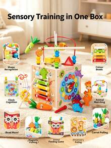9-In-1 Wooden Multifunctional Activity Cube For Kids, 4-Sided Fun Bead Maze, Includes Fishing Game, Xylophone, Clock Recognition, Shape Matching, Colorful Design, Develops Fine Motor Skills, Enhances Number And Shape Recognition, Multi-Play Sensory Learning, Suitable For Toddlers, Parent-Child Interactive Tabletop Toy, Unisex, Birthday And Holiday Gift For Children - Multicolor - View 3