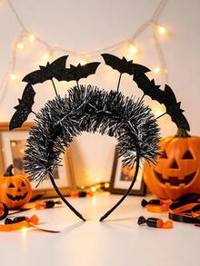 1pc Women's Halloween Glitter Bat Striped Headband, Cosplay Party Holiday Hair Accessory - Multicolor - View 1