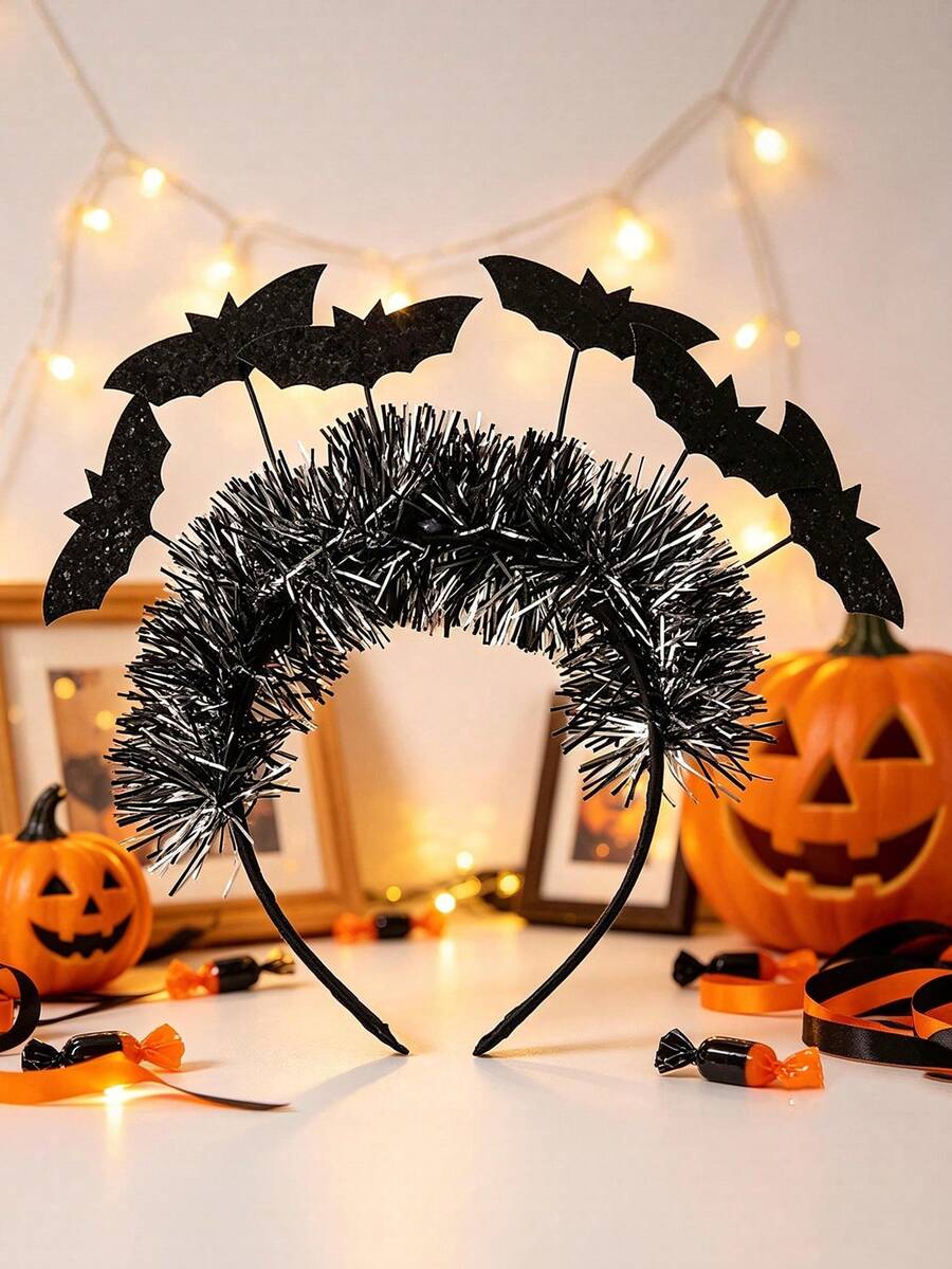 1pc Women's Halloween Glitter Bat Striped Headband, Cosplay Party Holiday Hair Accessory - Multicolor - View 1