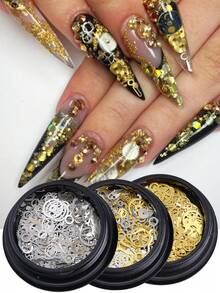 1/3 Box Gold & Silver Steampunk Gear Clock Wheel Metal Rivet Decor, Vintage Mechanical Nail Art Decoration Accessories, Suitable For DIY Nail Art, Jewelry Decoration And Nail Design - Multicolor - View 3