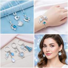 5/20pcs Silvery Plated Blue Rhinestone Charms Dolphin Shell Star Heart Butterfly Owl Pendant For DIY Bracelet Necklace Earring Jewelry Making Findings - Blue - View 8
