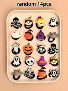 14pcs Random Halloween Themed Hair Ties For Kids, Cartoon Pumpkin Ghost Skull Bat Design, High Elasticity Girls Party Costume Hair Accessories - Multicolor - View 8