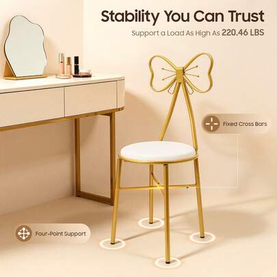 RustyVioum Modern Butterfly Backrest Accent Chair, Gold Metal Frame PU/Velvet Upholstered Dining Chair With Bow-Shaped Back, Vanity Makeup Chair For Living Room Bedroom Lounge