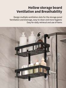 Bathroom Door Hanging Storage Basket, Bathroom Storage Rack, Bathroom Hanging Rack, Double Layer Bathroom Storage Shelf, Bathroom Storage Basket, Bathroom Accessories, Bathroom Storage & Organization, Summer Bathroom Decor - Multicolor - View 2