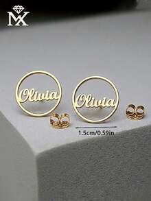 1 Pair Personalized Custom English Letter Unique Small Earrings, Creative Surprise Gift, Perfect Choice For Lovers, Friends And Family. Also Great Gift For Mother's Day, Valentine's Day, Birthday, Anniversary, Graduation And Christmas. - Yellow Gold - View 3