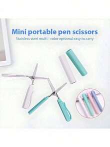 Tijeras mini plegables 2 en 1, estilo bolígrafo, portátiles y multifunción para estudiantes, arte, oficina, escuela y manualidades, 5 colores disponibles - Tijeras tipo bolígrafo - Ver 3