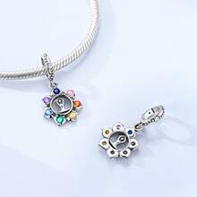 1pc Silver Plated Colorful Zirconia Lotus Yoga Bead Pendant Suitable For Bracelet Necklace DIY Jewelry Making - Silver - View 2